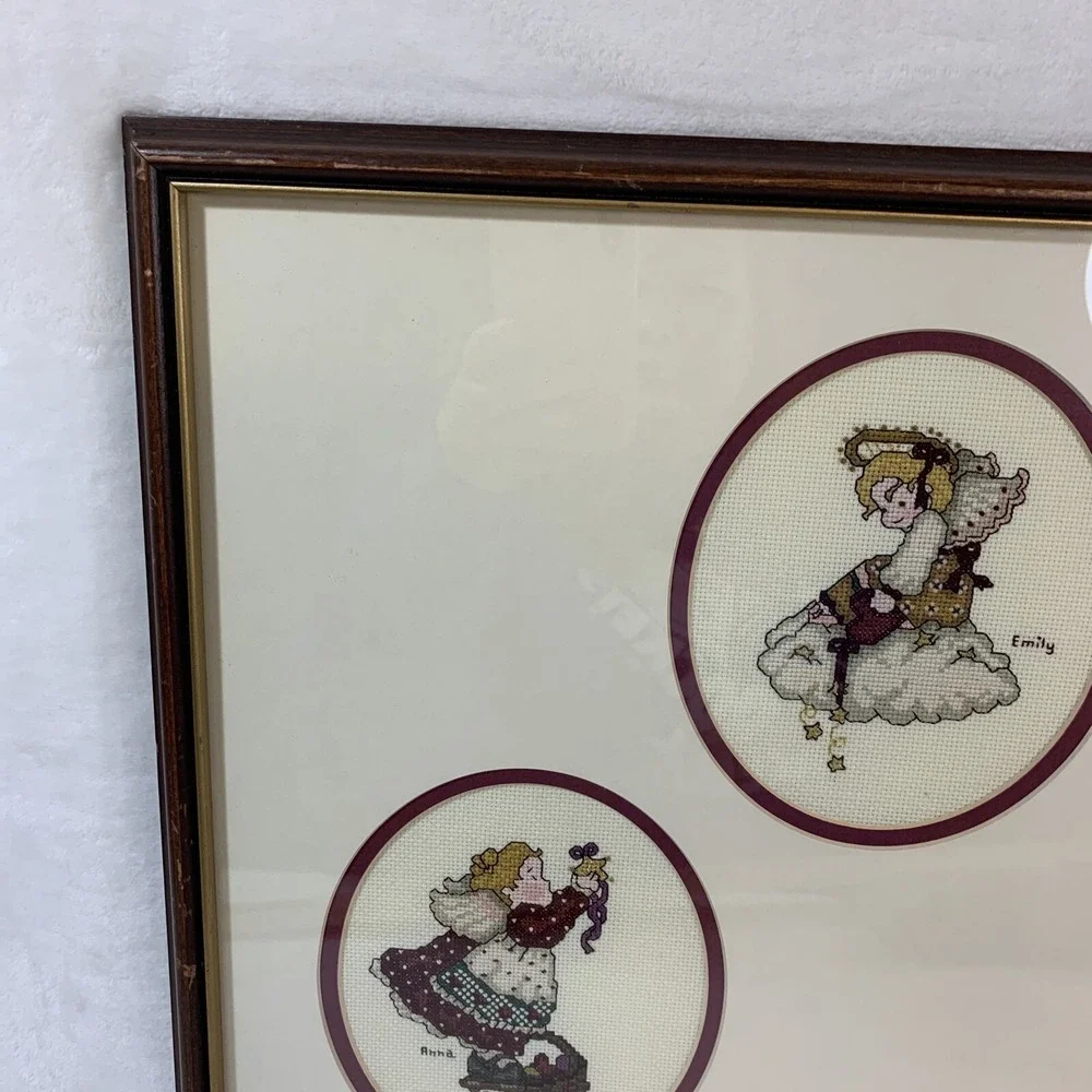 Completed Finished Counted Cross Stitch CHRISTMAS ANGEL NEEDLEPOINT Framed 13x15